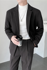 秋冬轻熟风ins英伦纯色呢料西服外套 阔版宽松休闲小西装X25-P150图片
