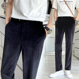 秋冬轻熟风宽松时尚丝绒休闲西裤阔版纯色直筒长裤K22-P75，男装西裤，电商C308