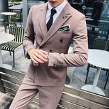 秋冬新款绅士英伦修身刺绣纯色双排扣男士西服三件套TZ50-P295，男装西服，电商C308