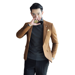 秋冬新款 英伦风尖领高端呢料休闲西服 韩版修身男士西装X78-P125图片