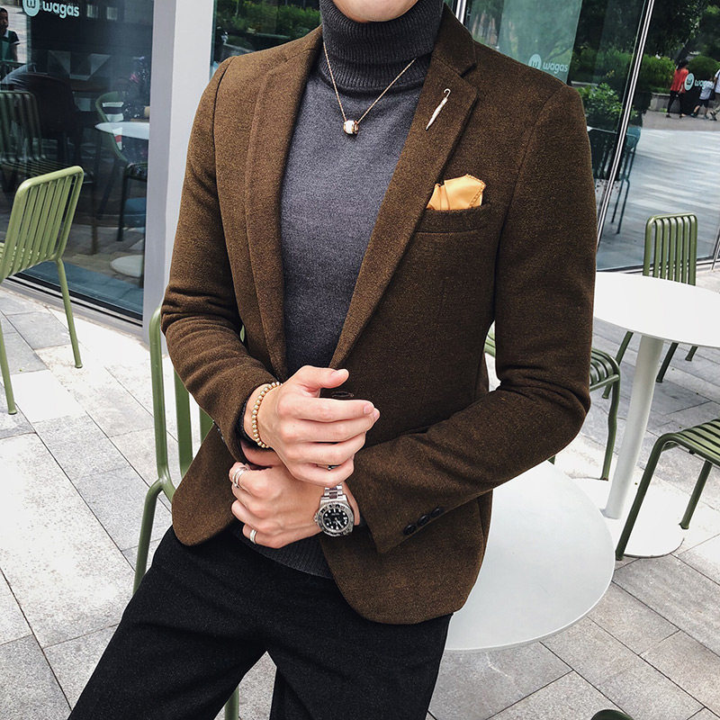秋冬款韩版高端呢料修身西服外套英伦型男休闲西装X60-P155,男装西服套装,电商C308