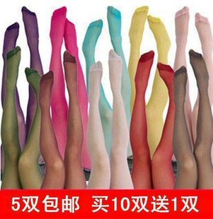 5双起包邮夏季透肉包芯丝彩色连裤袜子 糖果袜 超薄透明丝袜20色