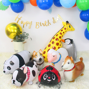 网红走路散步宠物站立气球走地猪长颈鹿动物儿童生日派对装饰布置