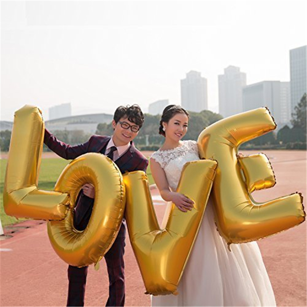 浪漫情人节金色银色LOVE字母铝膜铝箔气球表白求婚婚礼布置装饰