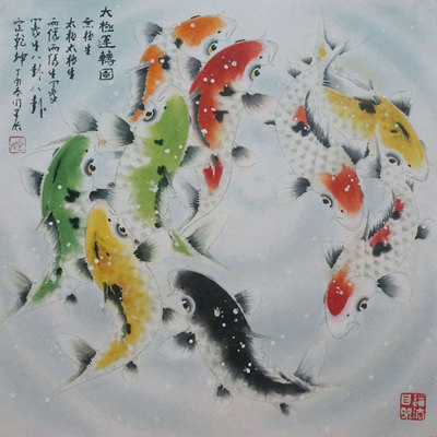 周星辰锦鲤鱼纯手绘真迹岭南画风