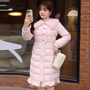 大码女装加厚棉衣冬季棉袄保暖胖mm荷叶边羊羔毛减龄宽松棉服外套
