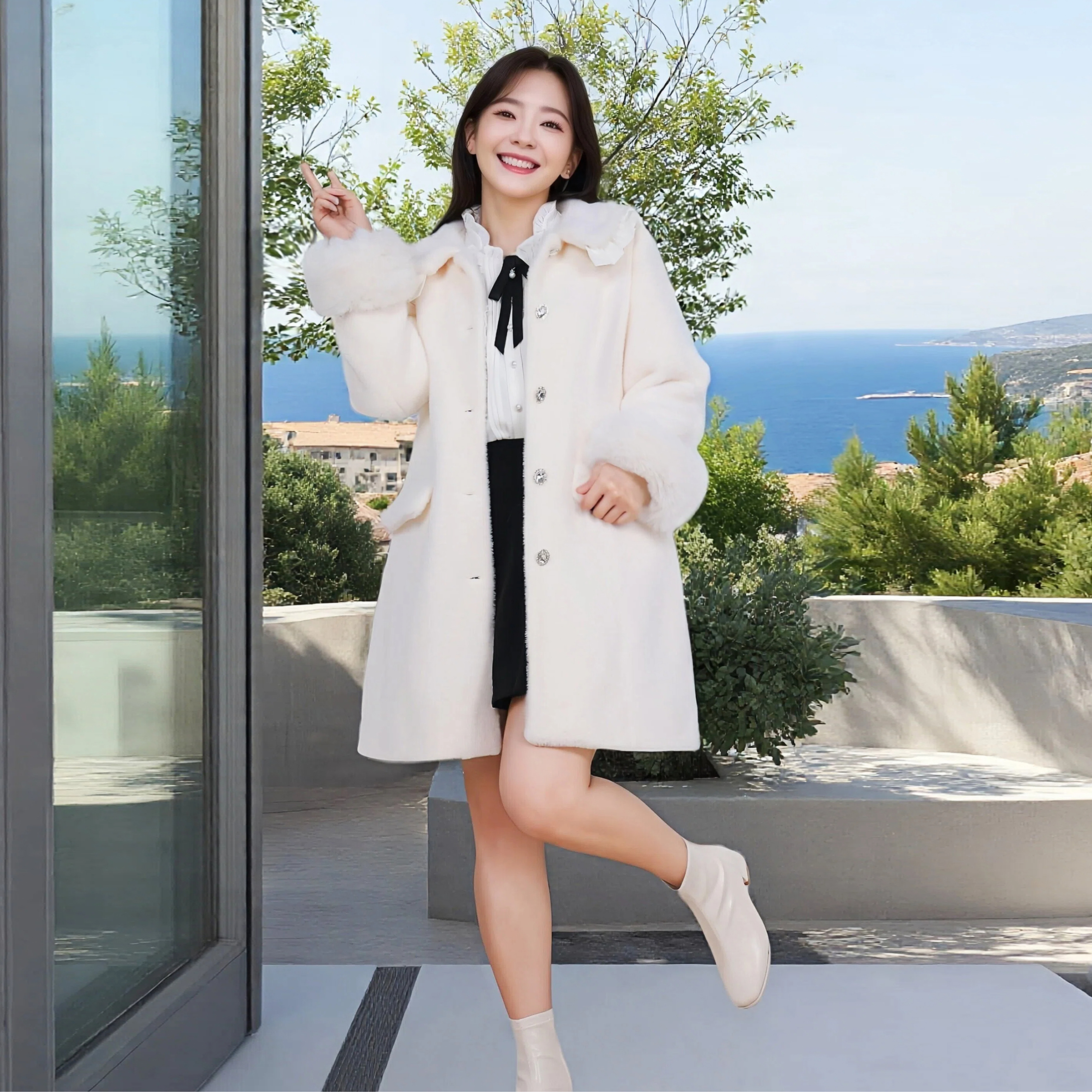 千金风大码女装水貂绒娃娃领大衣