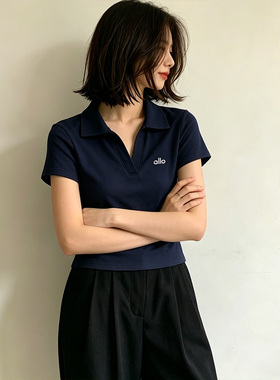 百搭polo领短袖t恤女夏季2026新款设计感正肩韩系学院风翻领上衣