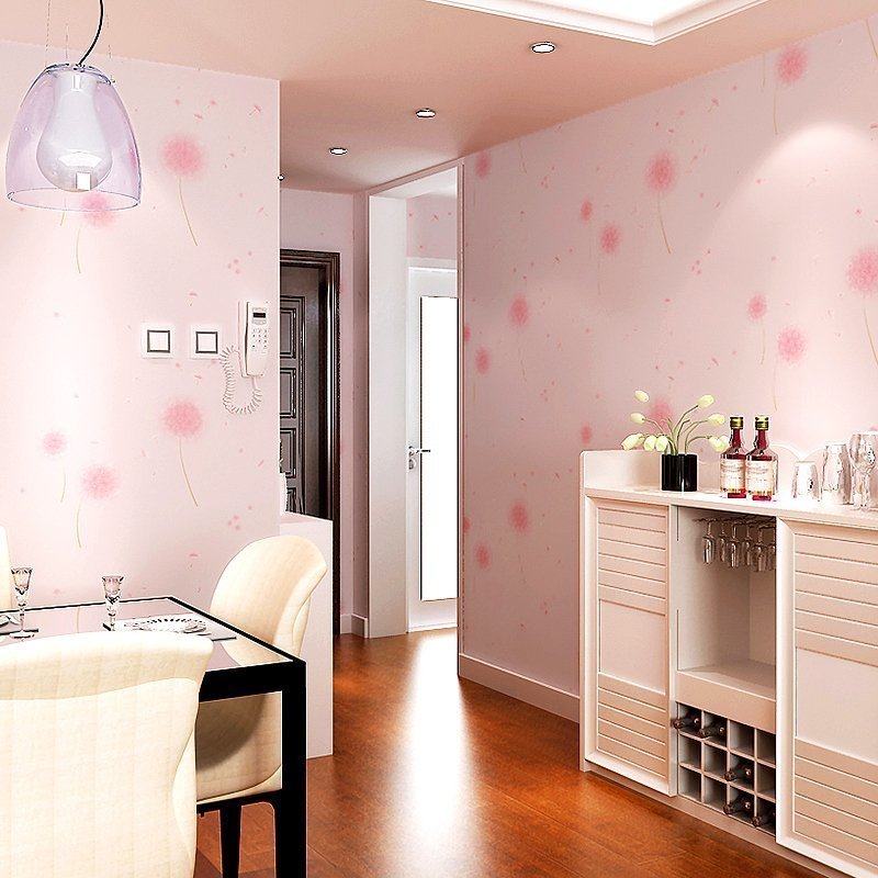 温馨浪漫粉色蒲公英婚房墙纸可爱卧室客厅环保儿童房服装店铺壁纸