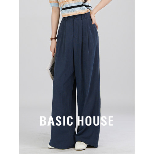Basic House/百家好 亚麻西装裤女夏宽松显瘦慵懒垂感休闲阔腿裤
