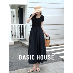 Basic House/百家好赫本风黑色连衣裙女法式夏日绝美小黑裙高级感
