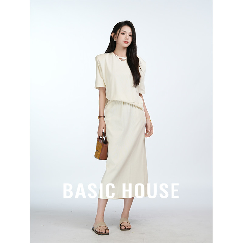 Basic House/百家好 简约休闲法式气质高级姐系贵感裙子套装女夏