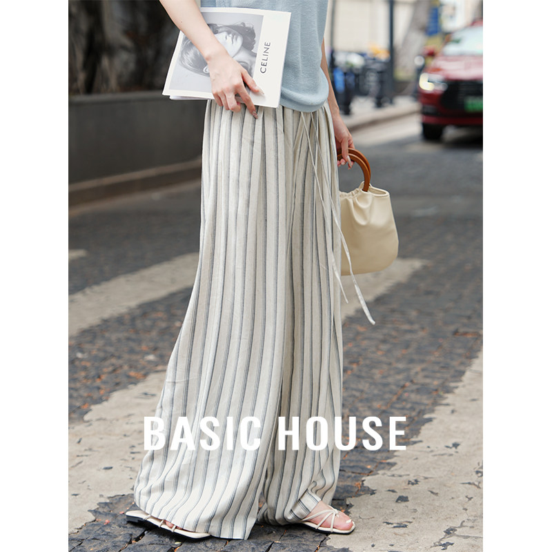 Basic House/百家好莱赛尔条纹阔腿裤女裤子2026新款今年流行爆款