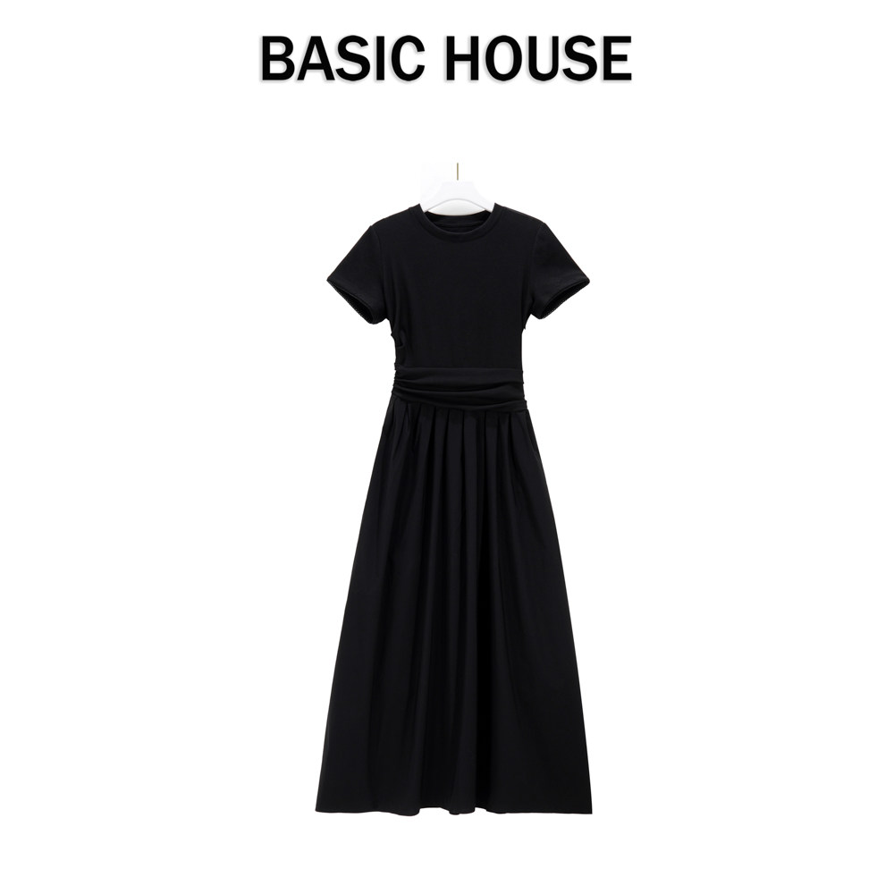 Basic House/百家好法式黑色连衣裙女夏季高级感气质显瘦绝美裙子
