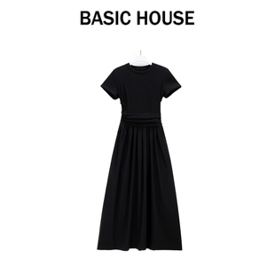 Basic House/百家好法式黑色连衣裙女夏季高级感气质显瘦绝美裙子