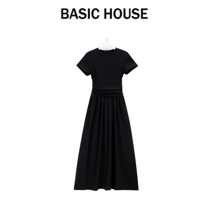 Basic House/百家好法式黑色连衣裙女夏季高级感气质显瘦绝美裙子
