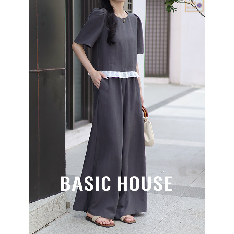 Basic House/百家好 莱赛尔休闲背心半身裙阔腿裤两件套装女夏季