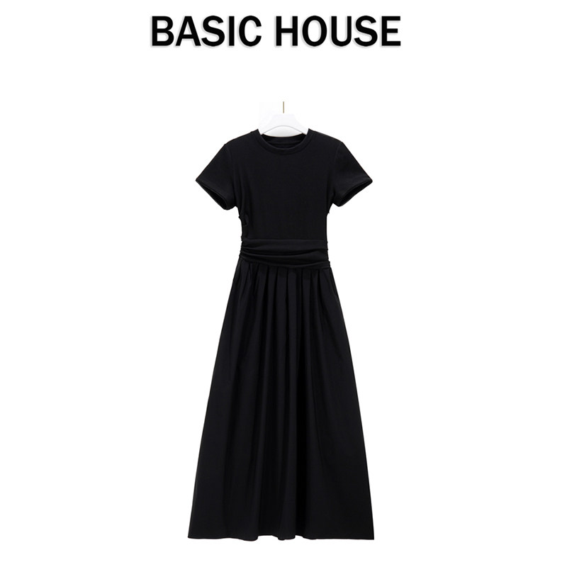 Basic House/百家好法式黑色连衣裙女夏季高级感气质显瘦绝美裙子