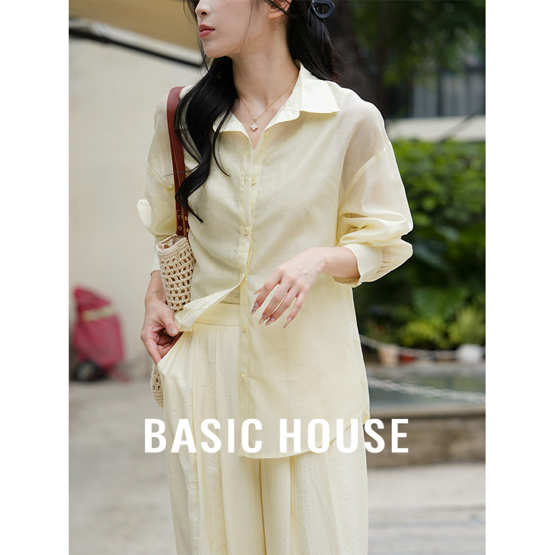 Basic House/百家好微透衬衫韩系夏日穿搭2026夏季爆款两件套装女