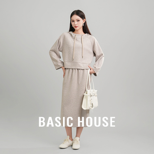 Basic House/百家好 慵懒风连帽卫衣两件套装女高级感半身裙套装