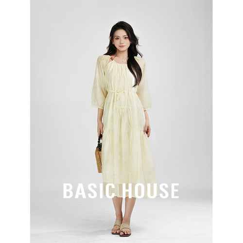 Basic House/百家好 莱赛尔法式连衣裙女夏绝美巨好看度假风裙子