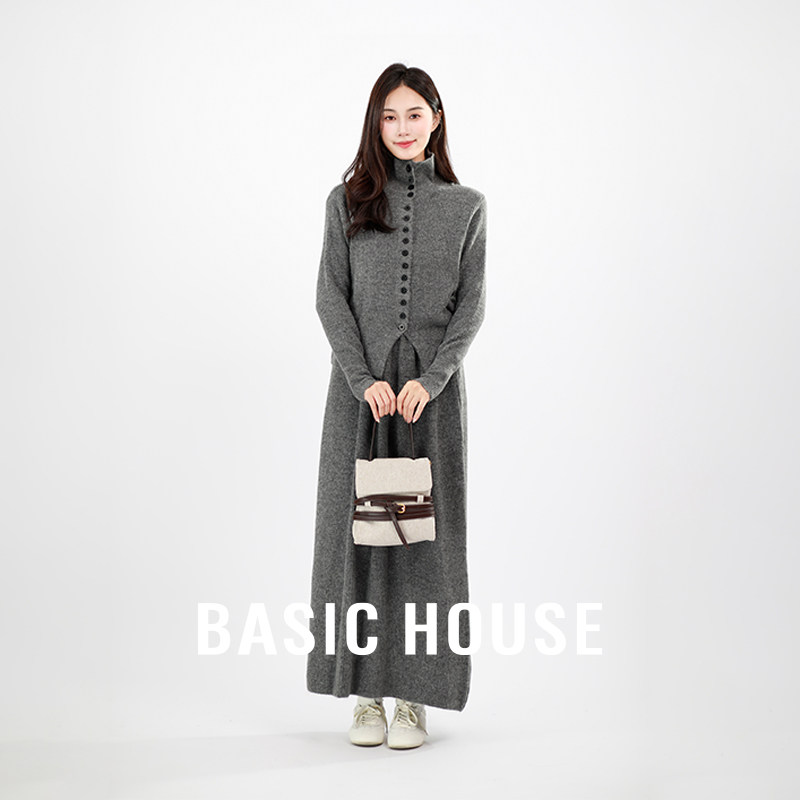 Basic House/百家好法式高级感针织毛衣半身裙两件套装裙女装2026
