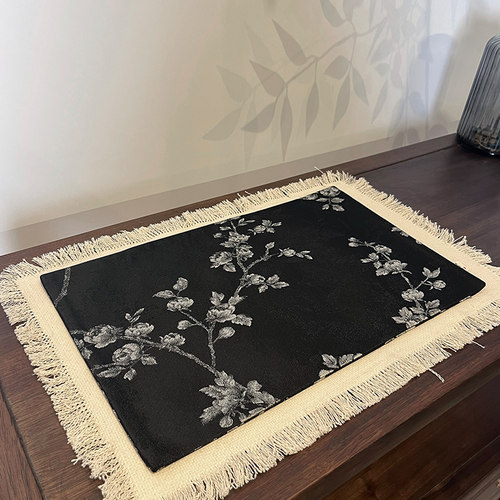 织锦刺绣白梅花布艺流苏茶席套组新中式禅意茶桌垫桌布干泡隔热垫