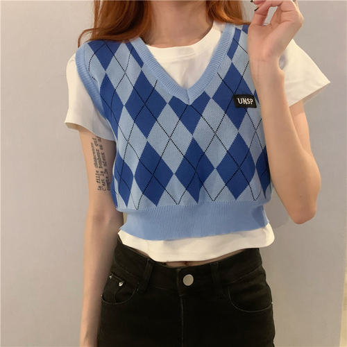 Blue Lingge college style knitted vest