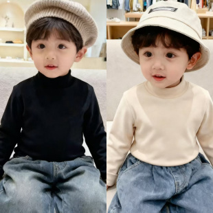 男童德绒打底衫秋冬款2025新款洋气小男孩半高领长袖儿童内搭上衣