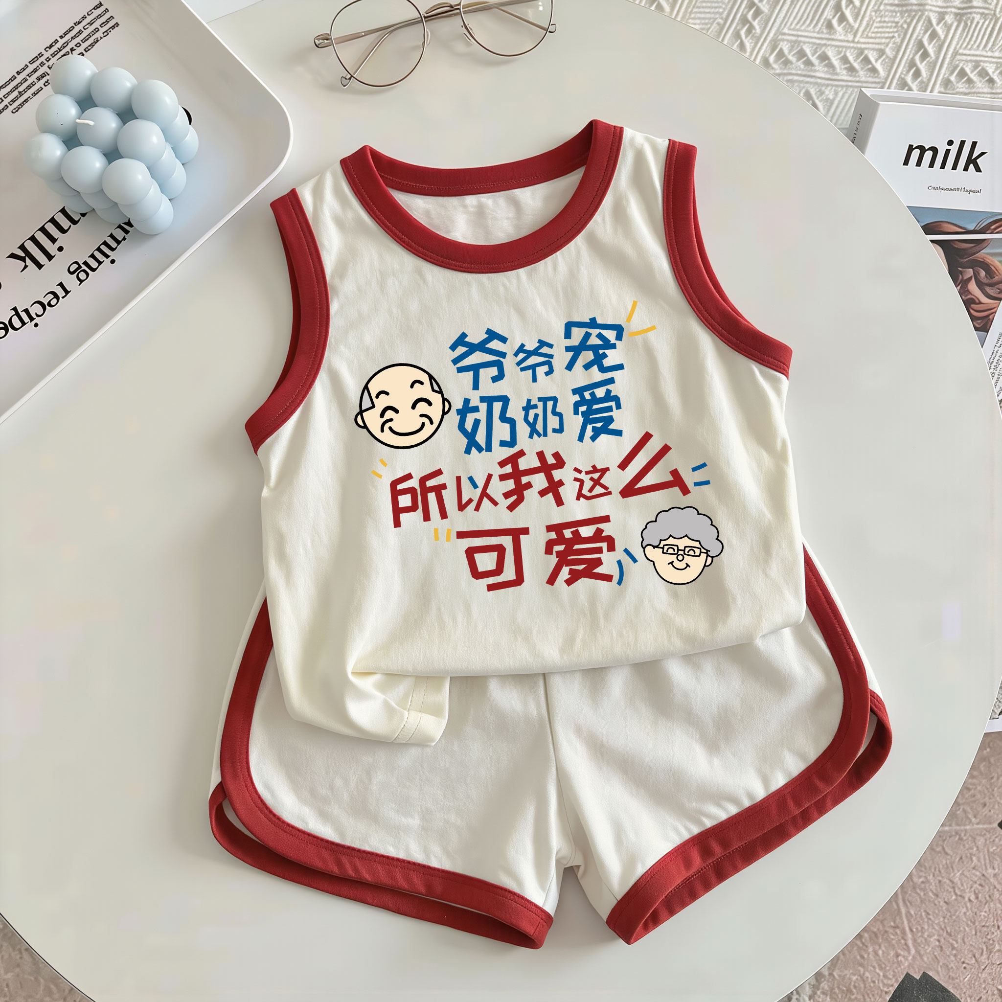 100%纯棉儿童背心套装女童夏季新品洋气休闲运动短裤空调服两件套