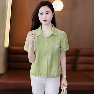 夏季洋气减龄POLO领短袖衬衫女