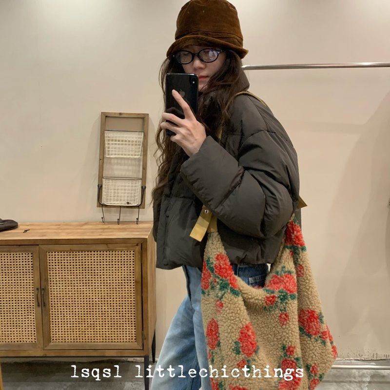 LittleChicThings春季百搭通勤包卡其色复古大花可调节单肩斜挎包