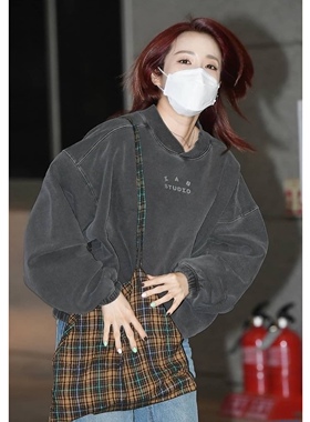 独家定制 朴山多拉同款炒鸡复古撞色细格纹布袋复古风单肩斜挎包