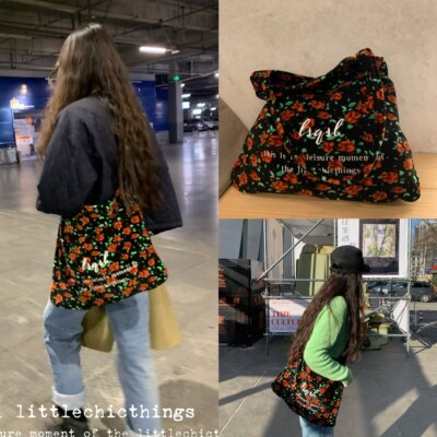 复古蔷薇花时尚字母单肩斜挎包