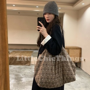 LittleChicThings原创设计甘草花灰色提花波点单肩通勤学生托特包