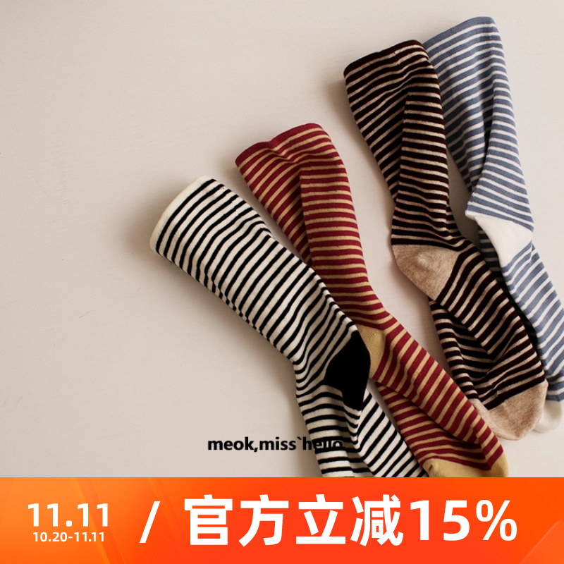 少女女四季款糖果色条纹中筒袜