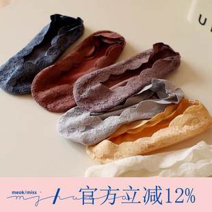 春夏季 隐形不掉跟纯棉底袜子女蕾丝提花防滑低帮浅口船袜 纯色薄款