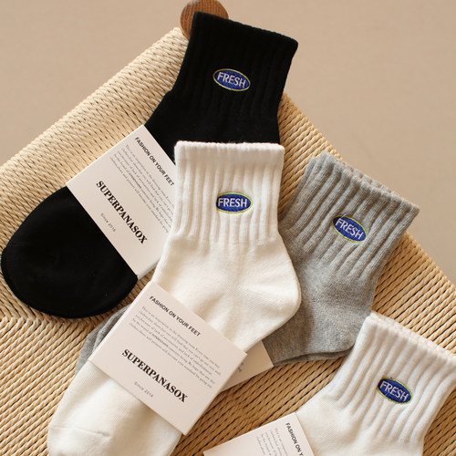 纯色字母防臭运动透气短袜