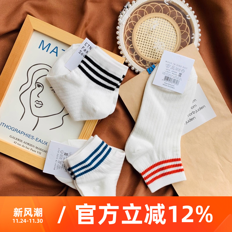 米吉诺拉三条杠复古风透气短袜子