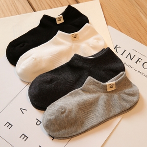 春夏季运动网眼透气纯棉男女船袜纯色简约布绣标时尚情侣短袜子