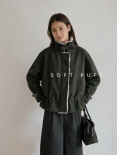 韩系复古羊羔毛领短款派克服女冬季宽松内胆加厚加绒棉服外套上衣