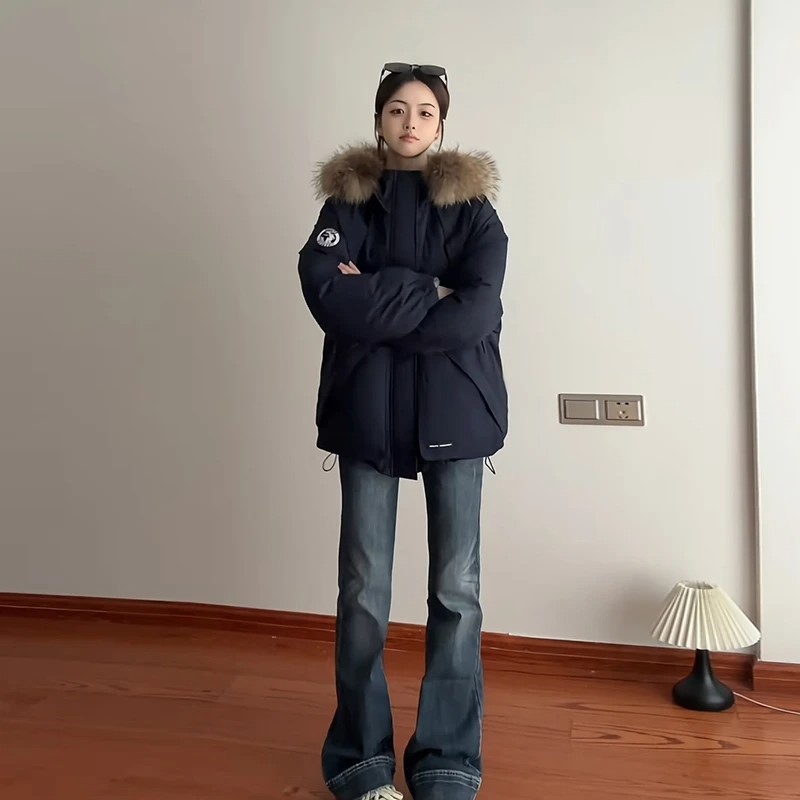 工装棉服女2025冬季新款加厚棉衣大毛领派克服韩系棉袄