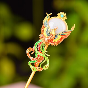 正品和田玉发簪通体S925银镶嵌鎏金宫廷风珐琅流苏女款复古簪子礼