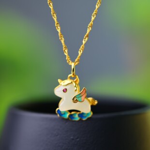 银镶马上有钱和田玉小马项链女马年本命年生肖吊坠送妈妈女友礼物