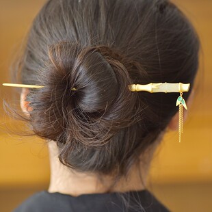 s925银镶和田玉竹报平安流苏发簪复古风竹节流苏玉簪玉簪子3123