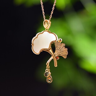 s925银镶和田玉白加绿珐琅杏好有你配南红珍珠吊坠0220