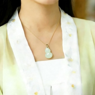 S925银镶嵌和田玉葫芦配彩锆吊坠颈饰百搭项饰女款 天然挂件0455
