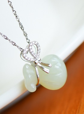 s925银和田玉白玉钱袋吊坠