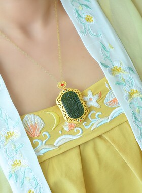 S925银镶嵌和田玉碧玉镂空香囊吊坠可打开16979-6#