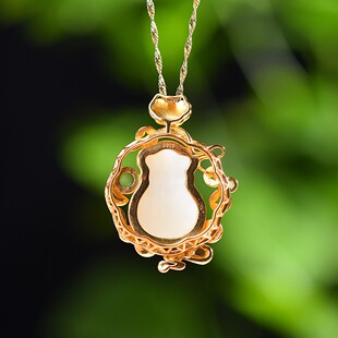 s925银镶和田玉福袋白加绿珐琅吊坠0227